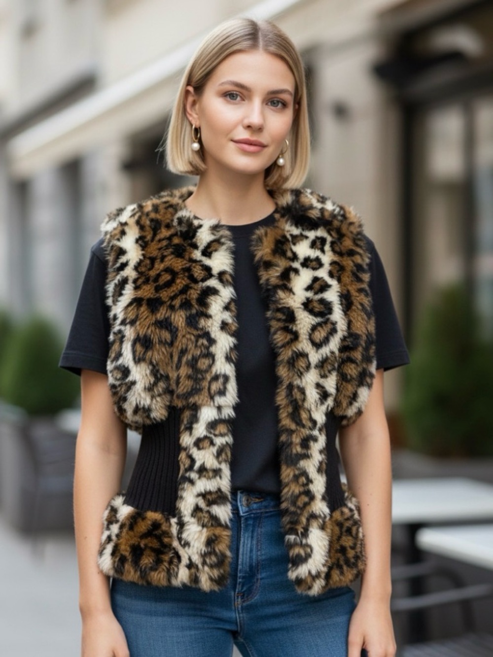 Sioni Brown and Black Faux Fur Teddy Vest
